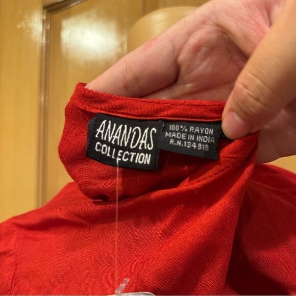 Ana K Ananda’s Collection Red Rayon Deep V-neck Boho Dress SZ XL - Picture 7 of 7